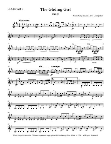 The Gliding Girl - Tango by John Philip Sousa.  Sheet music for Clarinet Quartet - Picture 12 of 15