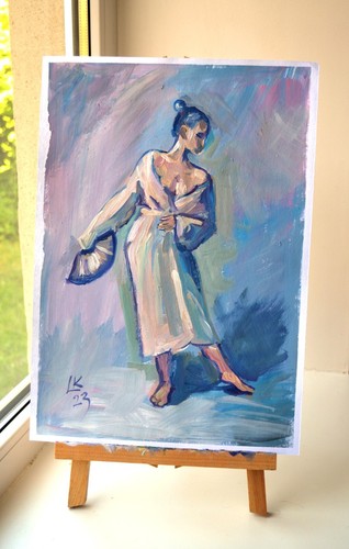 Original Painting Woman in Gown 16x12 OOAK Bedroom Bath Wall Art Signed - Picture 7 of 7