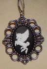 Handsome Picot Rimmed Shiny Silvertone Navy Blue White Unicorn Pendant Necklace