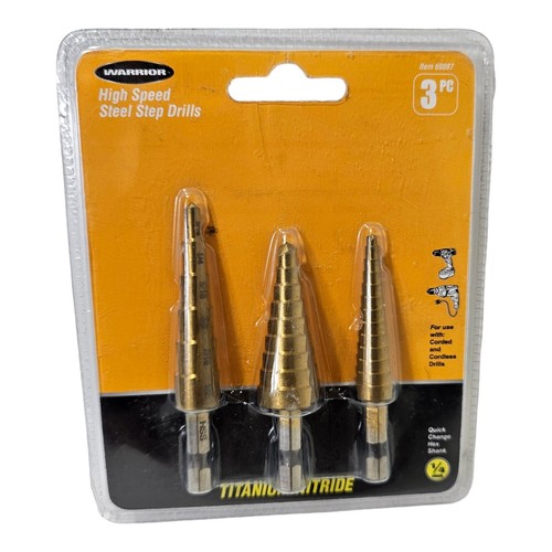 Warrior 69087 Titanium High Speed Steel Step Bits, 1/4 in Hex Shank, 3 Pieces - Picture 4 of 8