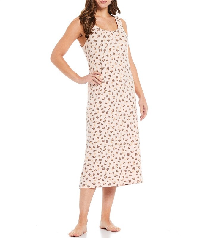 New NOTTIBIANCHE LG Brushed Knit Peachy Maxi Lounge Dress Nightgown Leopard  Pink