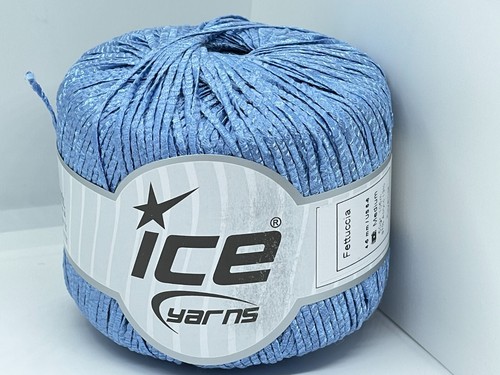 Light Blue Fettuccia Skinny Ribbon Yarn 82228 Ice Yarns 50gr, 114yds x 2mm wide - Picture 6 of 6