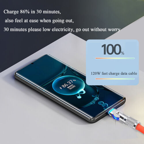 USB to Type C Charging Cable Lead Heavy Duty 120W 6A Super Fast 180° Rotation - Picture 4 of 13