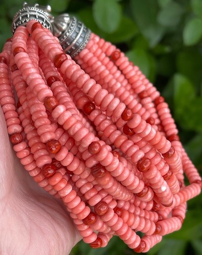 Sterling Silver Pink & Red coral bead multi strand 19" necklace 145 grams - Picture 8 of 23