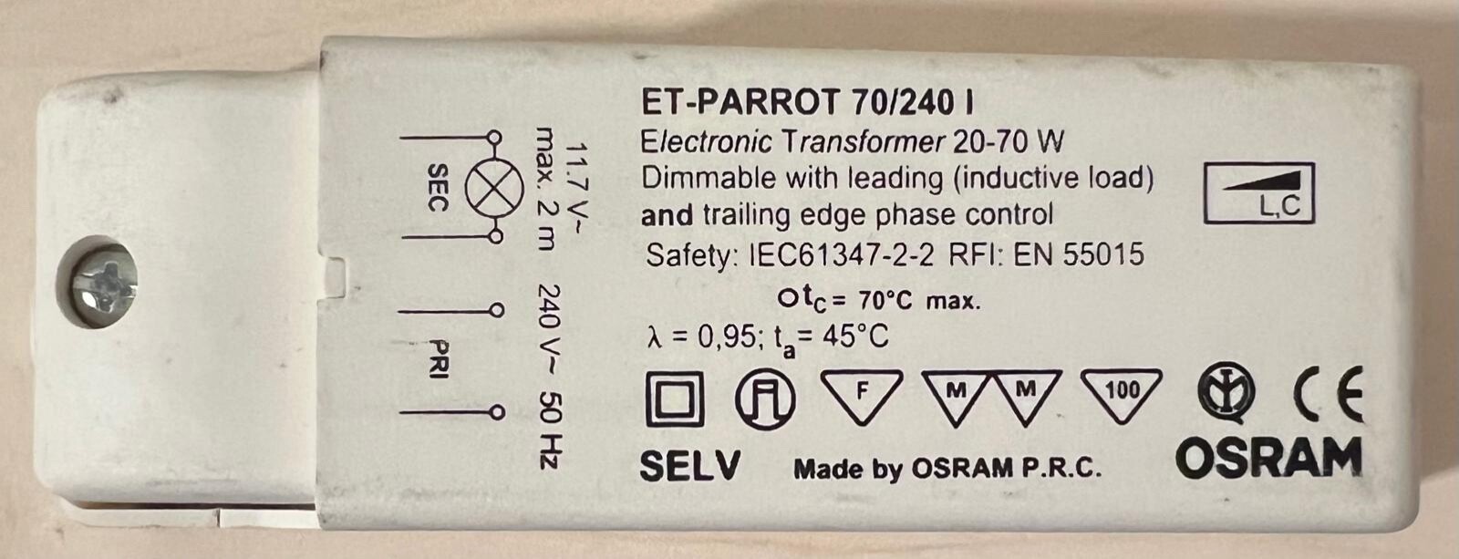 TRANSFORMADOR ELECTRÓNICO REGULABLE OSRAM ET-PARROT 70-20W