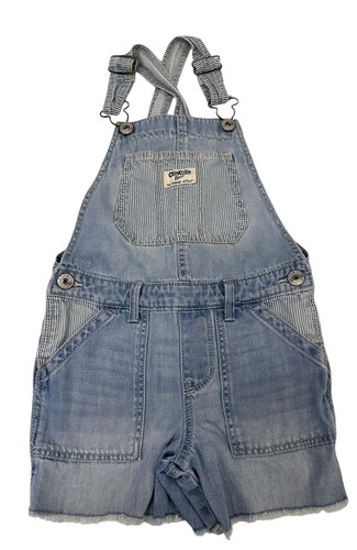 OshKosh B’Gosh Girls Denim Blue Jeans Shortalls Size 6/6X Vestback Striped - Picture 1 of 6