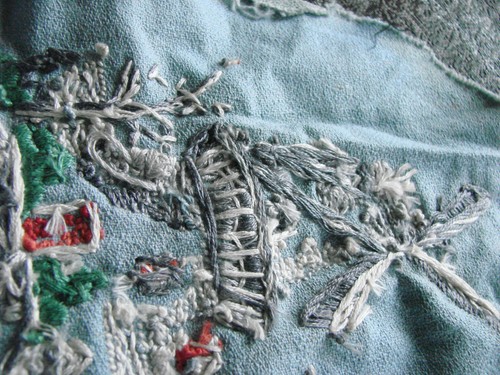 VTG Needlepoint Embroidery WINDMILL Garden  Bridge 8" Blue - Picture 6 of 6