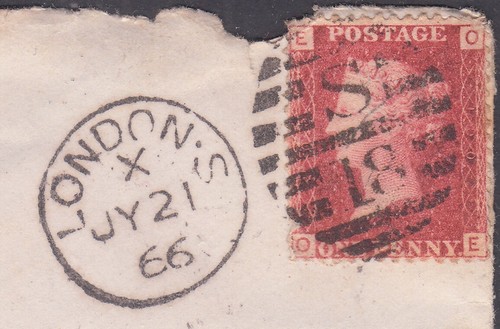 1864-79 SG43 1d RED PL.100 (OE) LONDON 'S18' DUPLEX ON COVER TO DERBY - Picture 2 of 3