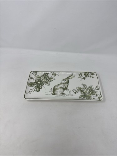 "Nuevo Maxcera Toile Bunny Green Rabbit Bandeja de Pascua 10 3/4 x 5"" Cerámica Vacaciones Difícil de Encontrar" - Imagen 9 de 9