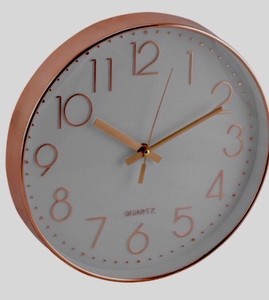Round COPPER Wall Clock ROSE GOLD EFFECT WHITE FACE ROUND KITCHEN WALL CLOCK