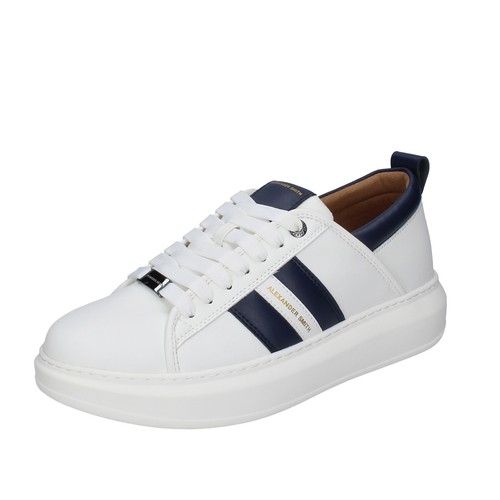 Herrenschuhe ALEXANDER SMITH 8 (EU 42) Turnschuhe Weiß Leder Blau EX548-42