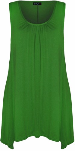 WOMENS RUCHED GATHERING SLOUCH FIT LADIES HANKY HEM VEST FLARED SWING LONG TOP - Picture 16 of 20