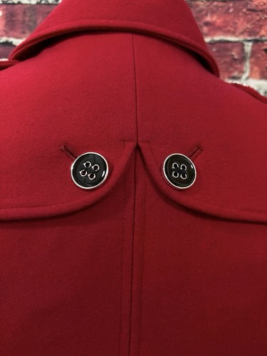 GREEN WITH ENVY WOMENS DOUBLE BREASTED RED PEA COAT SIZE MEDIUM BLACK BUTTONS - Picture 11 of 20