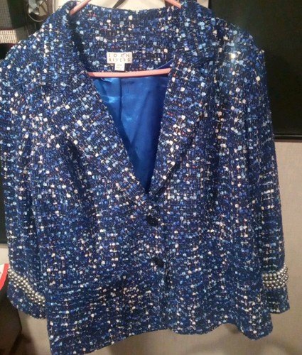 Joan Rivers Sequined Faux Pearl Sleeve  +Sequined Blue Jacket Size 20W - Picture 1 of 21