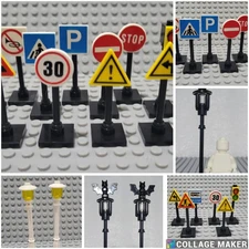 Road Accessories - Road Signs and Road Lamp Posts / Lights for Minifigure