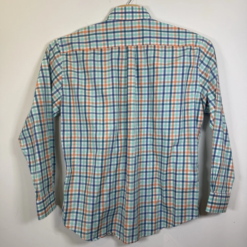Camisa de golf Peter Millar XL a cuadros con botones 100 % algodón naranja azul verde Foto 3 de 4