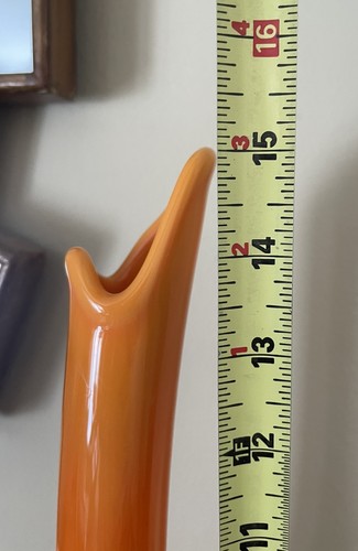 Vintage MCM L.E. Smith 15 1/4" bittersüße orange geschwungene Glasvase 6 Blütenblätter Sockel Neu ohne Etikett - Bild 14 von 15