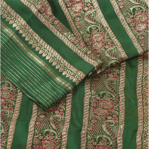 Sanskriti Vintage Pallu Fabric Pure Satin Silk Woven Brocade Design Decor - Picture 6 of 7