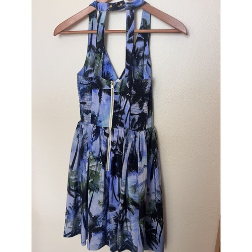 Amanda Uprichard Palm Print Blue Silk Halter Fit & Flare Dress Size P - Picture 9 of 12