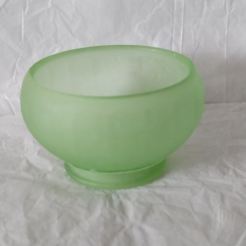 Vtg Satin Frosted Green Uranium Glass Footed Bowl Vase GLOW 3.25"H - Picture 4 of 11