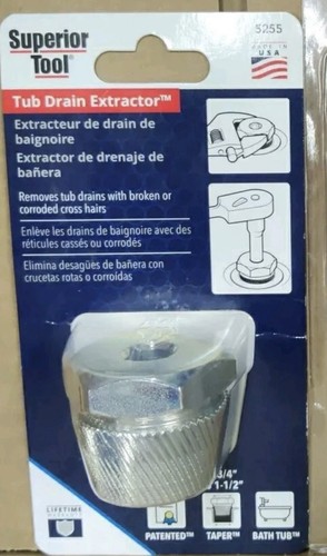 Superior Tool 05255 Steel Gold Plate Finish Tub Drain Extractor 1-1/2 L in. - Picture 1 of 4