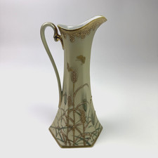 Antique I & EC Japan Handpainted Art Novaeu Gold Trimmed Ceramic Ewer Pitcher