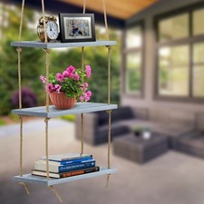 Wood Hanging Shelf 3-Tier Rustic Swing Storage Shelves Grey 16.50" L x 7.87" W x