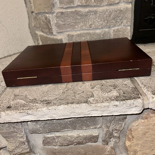 Backgammon 23x18” Tournament Board Complete Set Vintage 1.4” Brown Ivory Chips - Picture 7 of 8