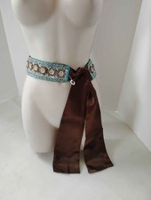 Bohemian Style Exotic Fabric Waist Belt Ornate Beads Sequins 31" Waist New