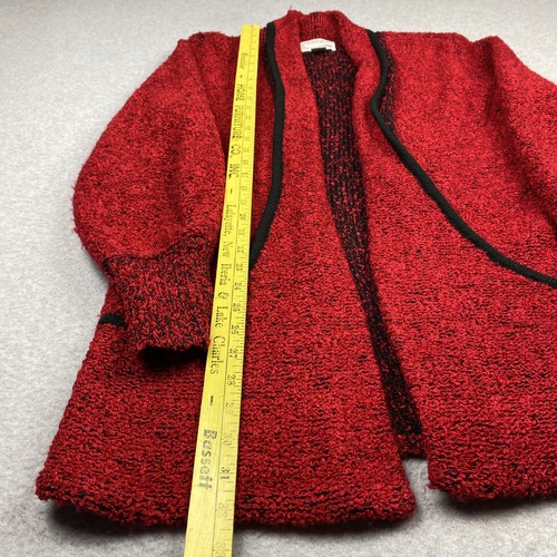 Side Effects Cardigan Sweater Open Front Red Oversize Pockets Sz S Black Trim - Picture 5 of 10