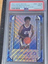 Psa 9 Auto #'d 17/30 Marjon Beauchamp 21 Leaf Metal Auto Blue Wave 