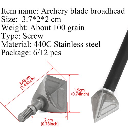 Archery Hunting Arrowhead Blade Broadheads 100Grain Screw Tip Compound Bow Shoot - Picture 6 of 12