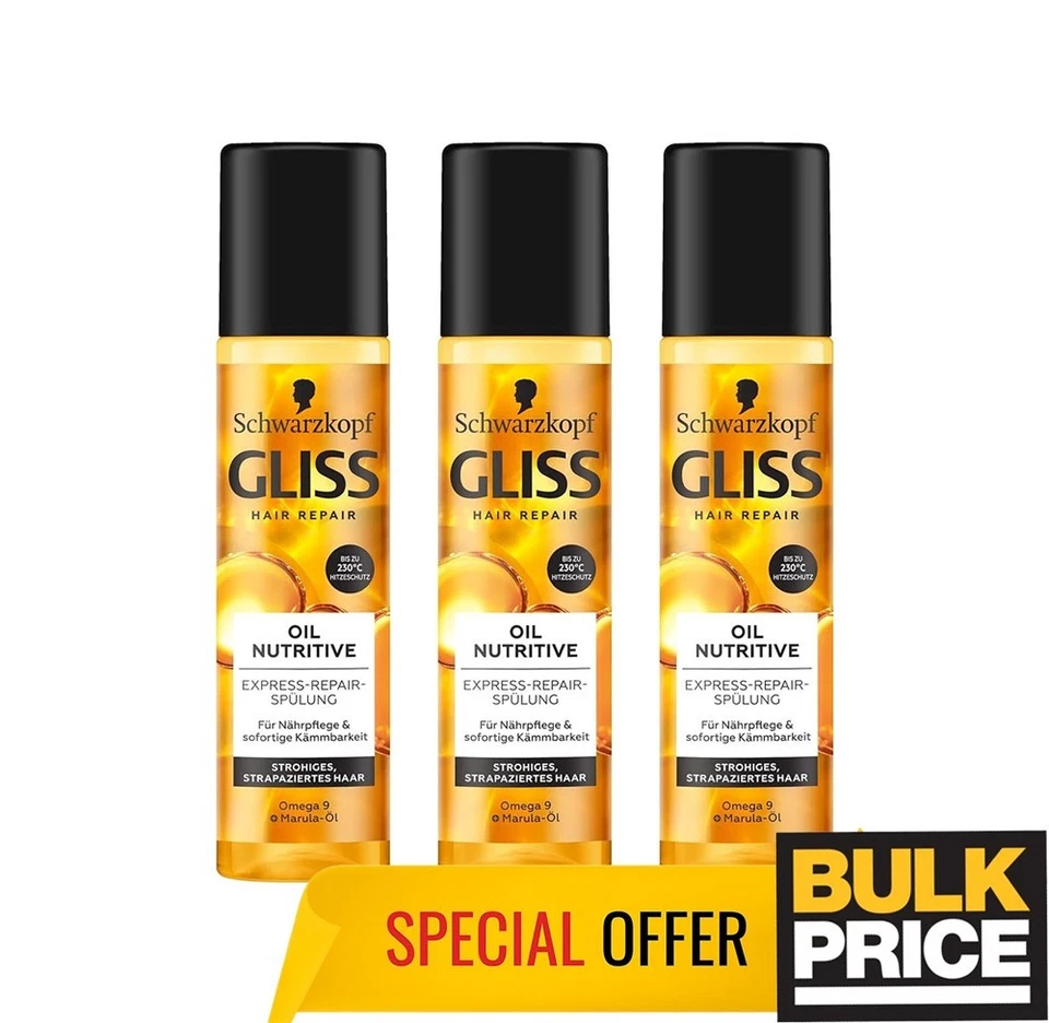 Aceite Reparador Cabello Gliss Nutritivo Express Acondicionador Omega-9 Aceite de Marula Paquete de 3 Foto 4 de 4