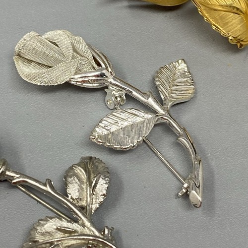Flower Brooch Pin Lot Silver Gold Tone Anne Klein Textured Lot of 3 Rose Bud VTG - Picture 3 of 16