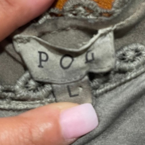 POL bestickte Borte grau grün Mini ärmellos Tank Tunika Kleid Größe Large Boho - Bild 3 von 3
