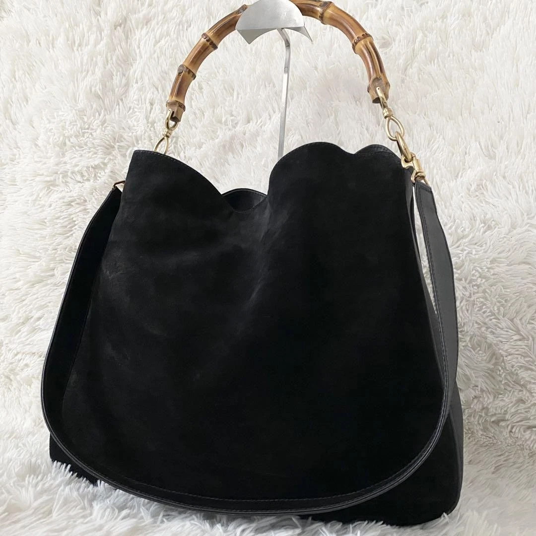 Sac bandoulière GUCCI 2 voies bambou daim noir #PGAJ3V