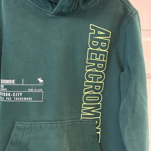 Abercrombie Hooded Sweatshirt Boy's 7/8 Green Logo Hoodie Kangaroo Pocket - Picture 3 of 5
