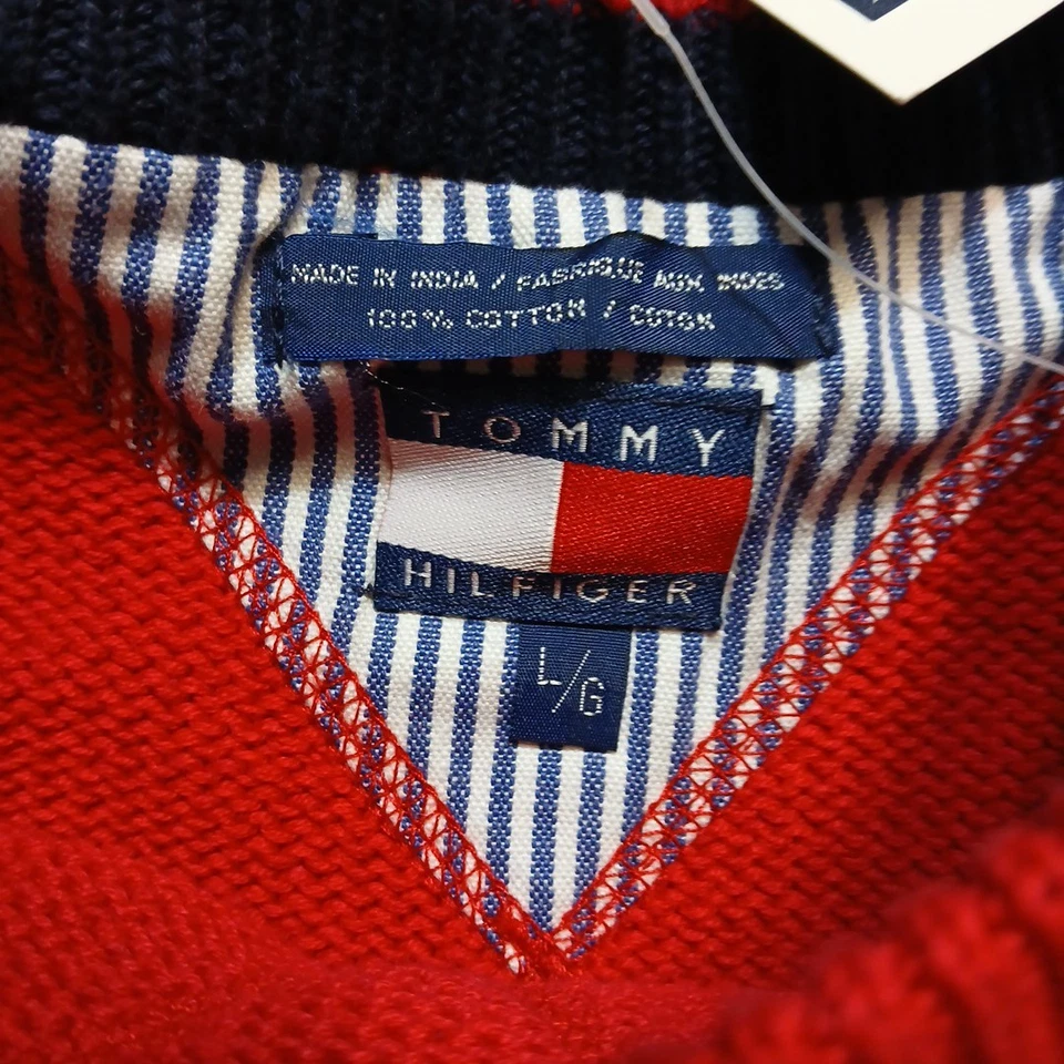 Suéter de Colección Años 90 Tommy Hilfiger Para Mujer Rojo Pesado Bordado Cresta Talla Grande Nuevo Foto 4 de 4