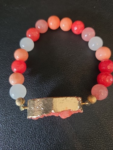 Chico's Armband Perlen Druzy Stretch Pfirsich Glas - Bild 3 von 4