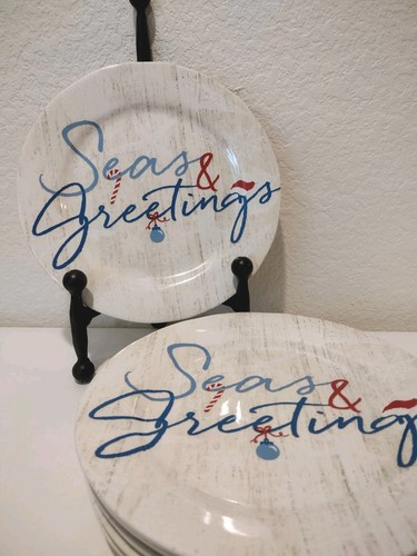 6 Pier 1 Imports Seas & Greetings Christmas Nautical 9" Lunch Dinner  Plates  - Picture 14 of 14