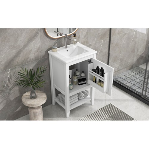 Tocador de baño de 20" con lavabo, mueble de baño con estante de almacenamiento y estante abierto - Imagen 33 de 83