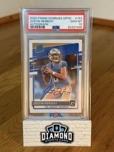 2020 Panini Donruss Optic Justin Herbert Rated Rookie Auto /150 PSA 10 #153