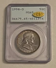 1958-D Franklin Half Dollar - PCGS MS 65 CAC Gold - Rattler Holder - Toned