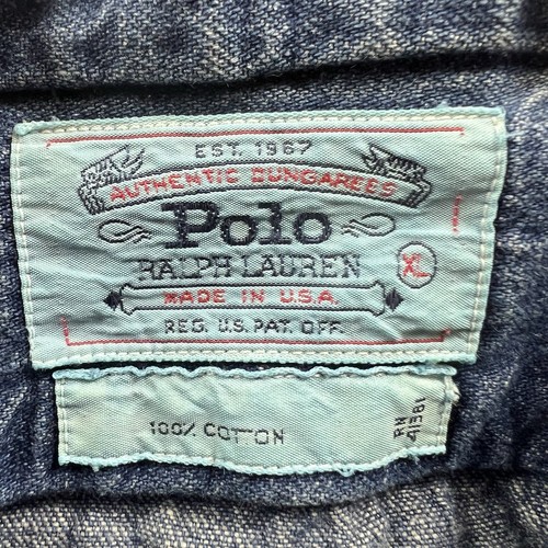 Camisa Polo Ralph Lauren De Colección 90 Talla XL Denim Peto Metal Botones Remaches EE. UU. - Imagen 5 de 14