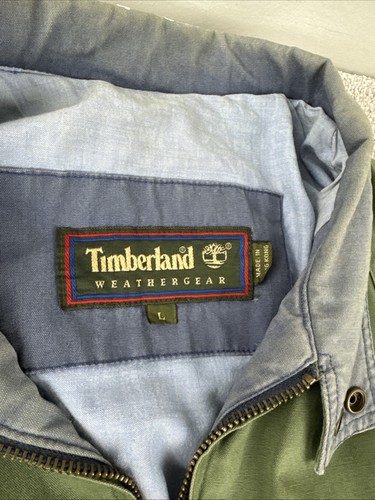 Vintage Timberland Mens Green Canvas Field Jacket L Faded Chore Barn Coat Blue - Picture 2 of 7