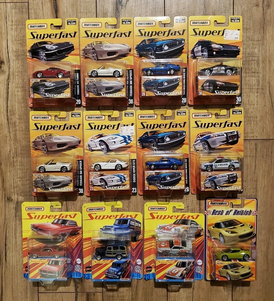 12 Matchbox 2005 Superfast Porsche 911 Turbo, Ferrari, Mustang, Lotus, Impala - Image 2 of 4