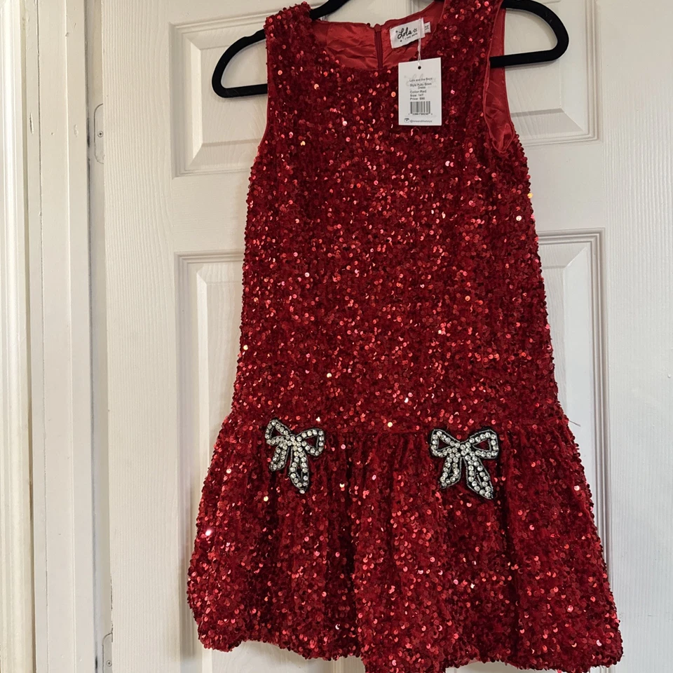lola and the boys ruby bows dress holiday size 14 - Image 3 of 4