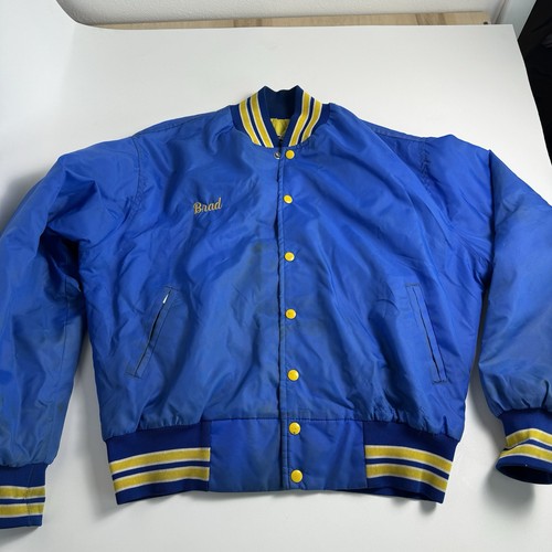 Vintage 80s West Wind Varsity Jacket Rockville Football Mens XL Blue Yellow Rare - Picture 2 of 14