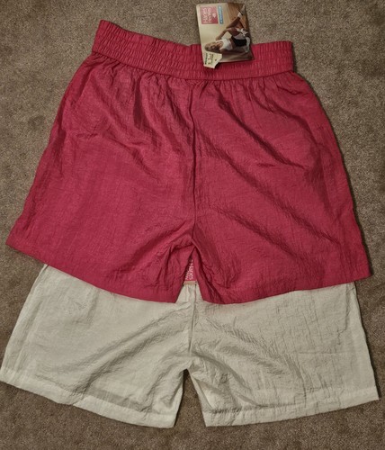 NEW Vintage Hanes Her Way Activewear Nylon Shorts Two Pair Pink White XL - Picture 2 of 9