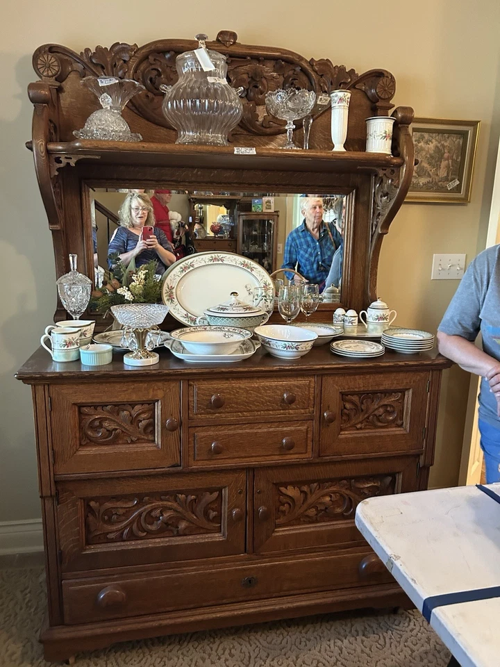 Armário buffet aparador de carvalho listra de tigre vitoriano - Imagem 2 de 2